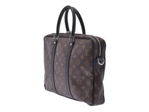 Louis Vuitton Black Macassar Strap Business Bag Leather PDV Brown Brown